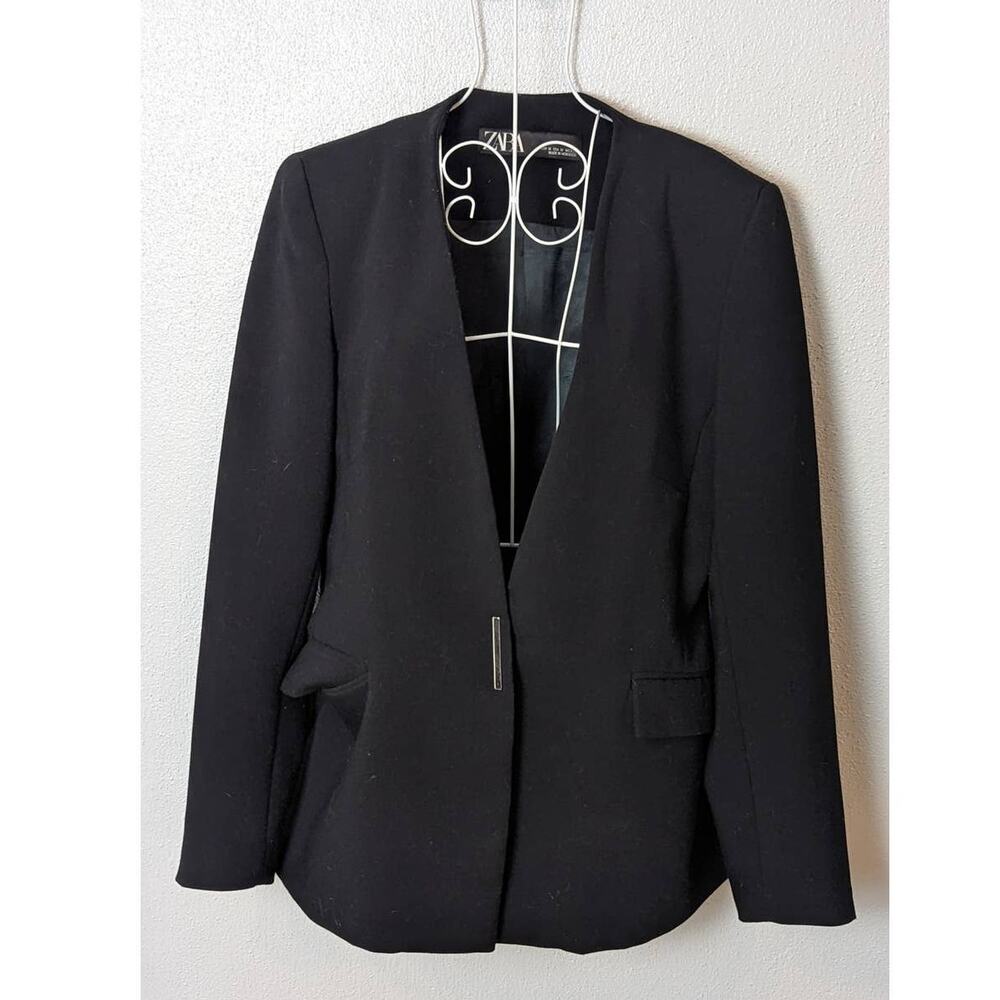 Zara Woman Black No Collar Snap Front Blazer Sz M